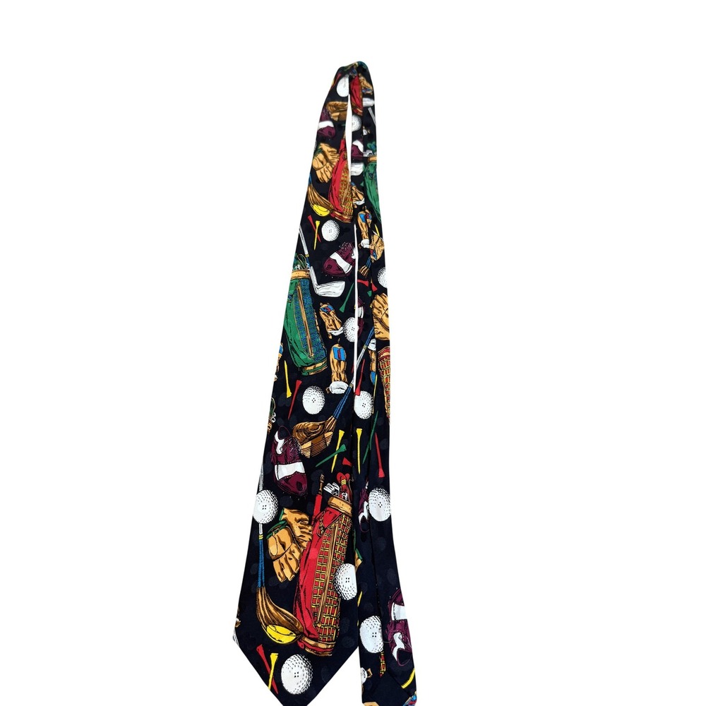 Addiction Tie Mens One Size Black Silk Golf Sports Novelty Print Necktie Classic